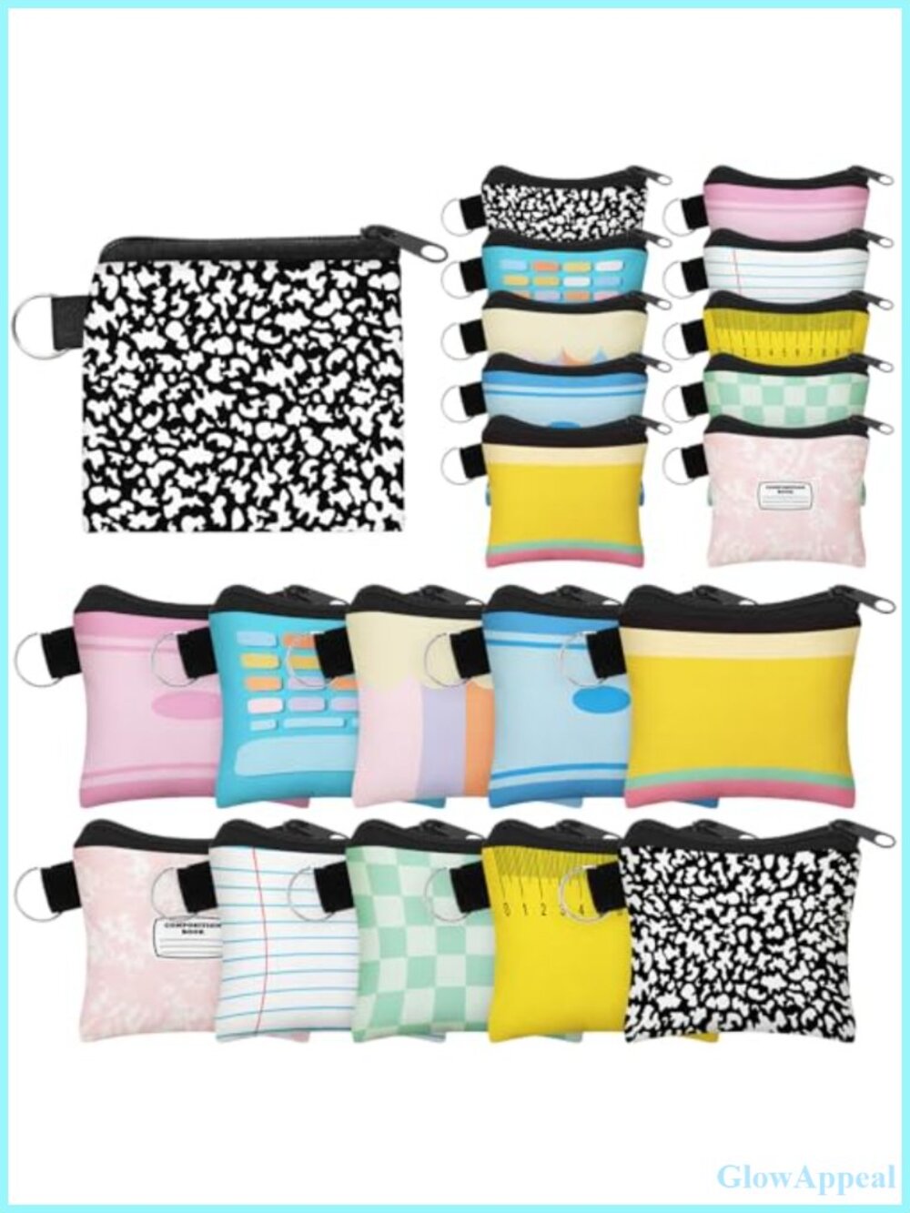 20 Pc Canvas Zipper Coin Purse Set Pastel Mini Pouch Travel Wallet